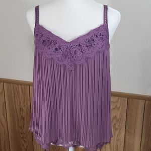 White House Black Market Purple Pleated Crepe Scalloped Cami Top Size XS